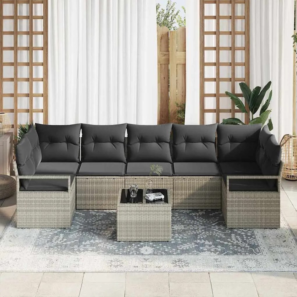 Conjunto de Sofá de Jardim de 8 Peças com Almofadas Cinza Claro em Rat