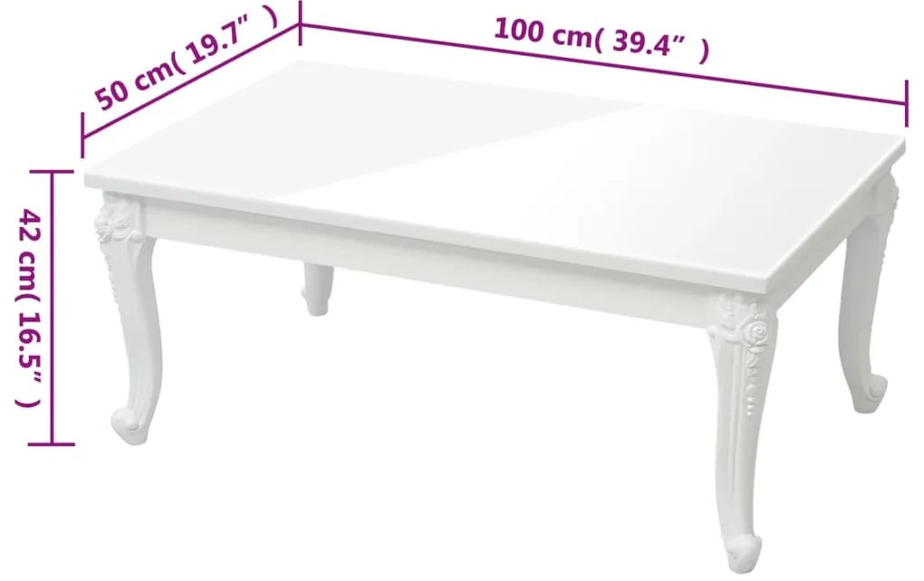 Mesa de centro 100x50x42 cm derivados madeira branco brilhante