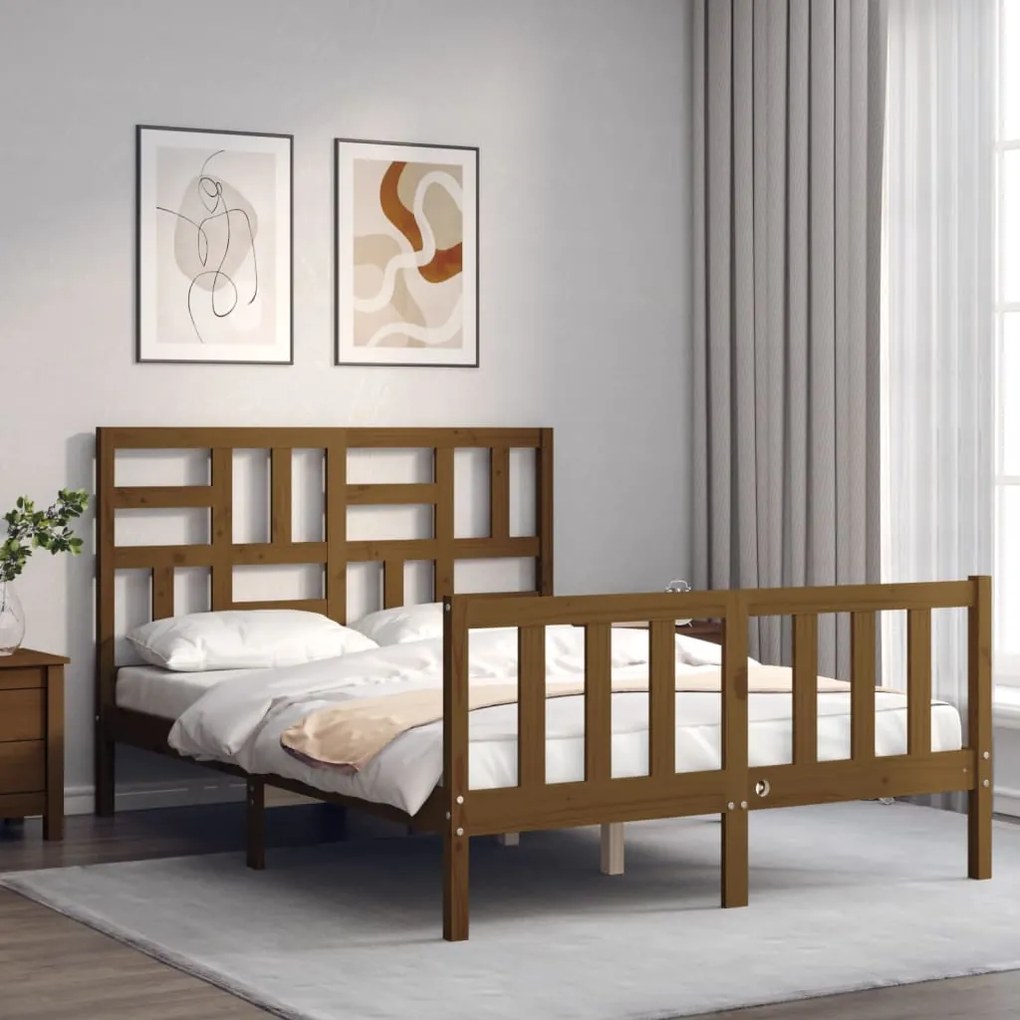 vidaXL Estrutura cama cabeceira 140x190 cm madeira maciça castanho-mel