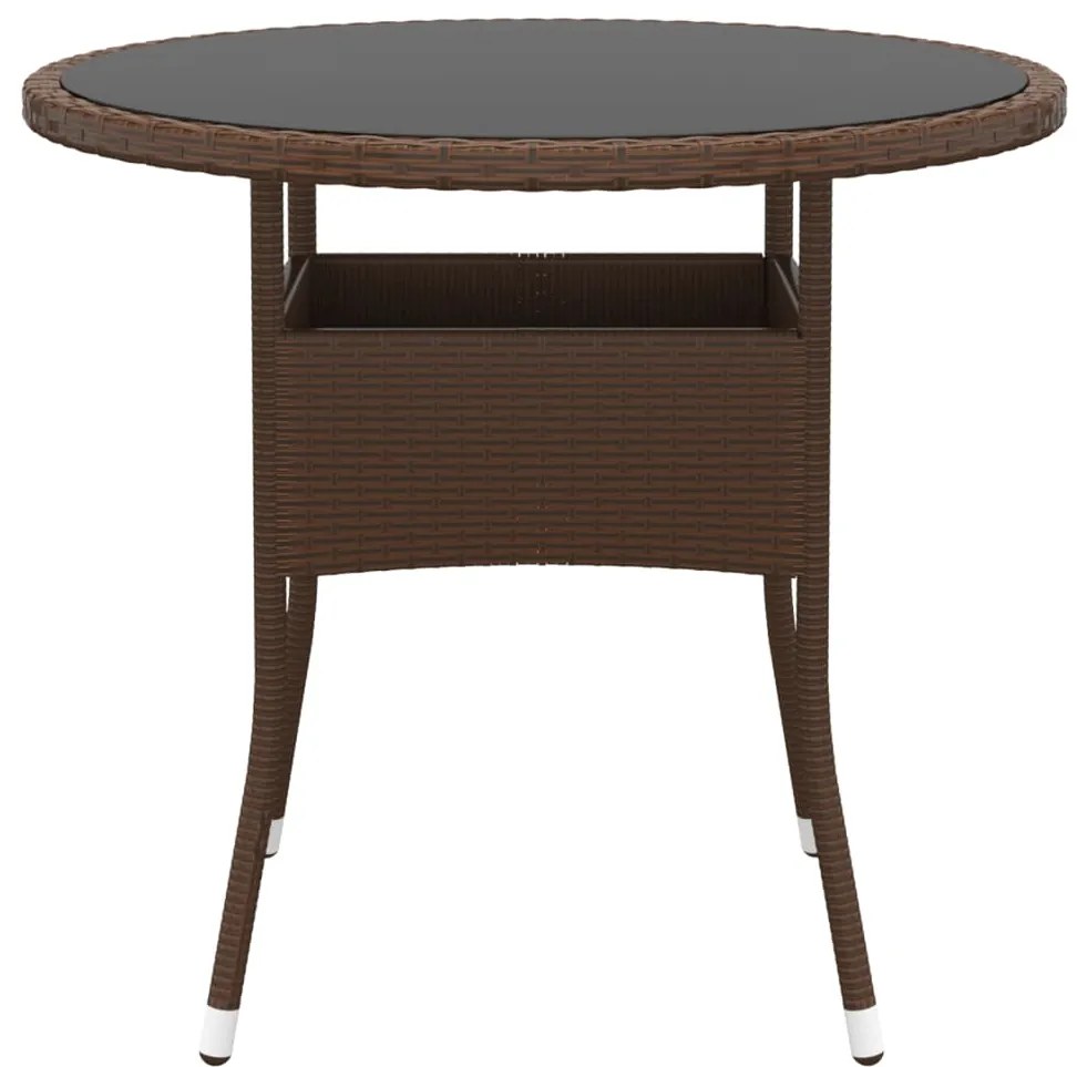 Mesa de jardim Ø80x75 cm vidro temperado e vime PE castanho