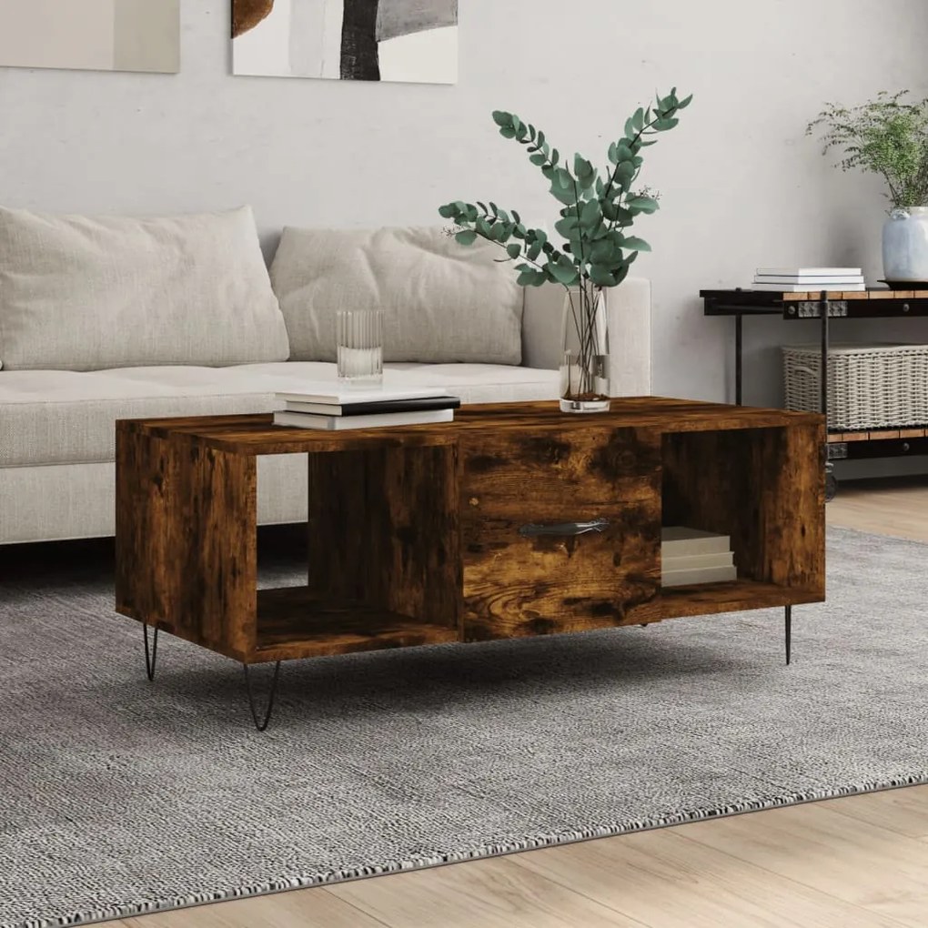 vidaXL Mesa de centro 102x50x40 cm derivados madeira carvalho fumado