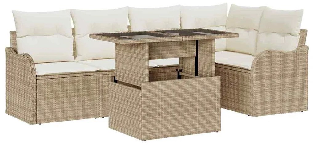 Sofá de Jardim Modular de 6 Peças com Almofadas Bege