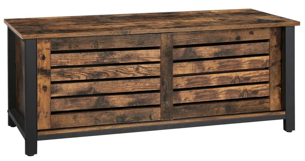 Suporte de TV industrial VASAGLE para TVs de até 48 polegadas, armário de TV com portas de correr e 2 prateleiras, armário baixo na sala de estar, quarto e corredor, aço, 110 x 40 x 45 cm, marrom rústico LTV41BX
