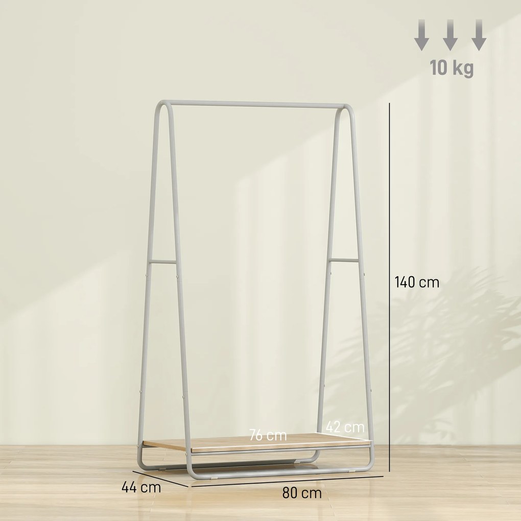 Charriot com Prateleira para Sapatos Barras Superior e Laterais Estrutura de Metal 80x44x140 cm Madeira e Cinza