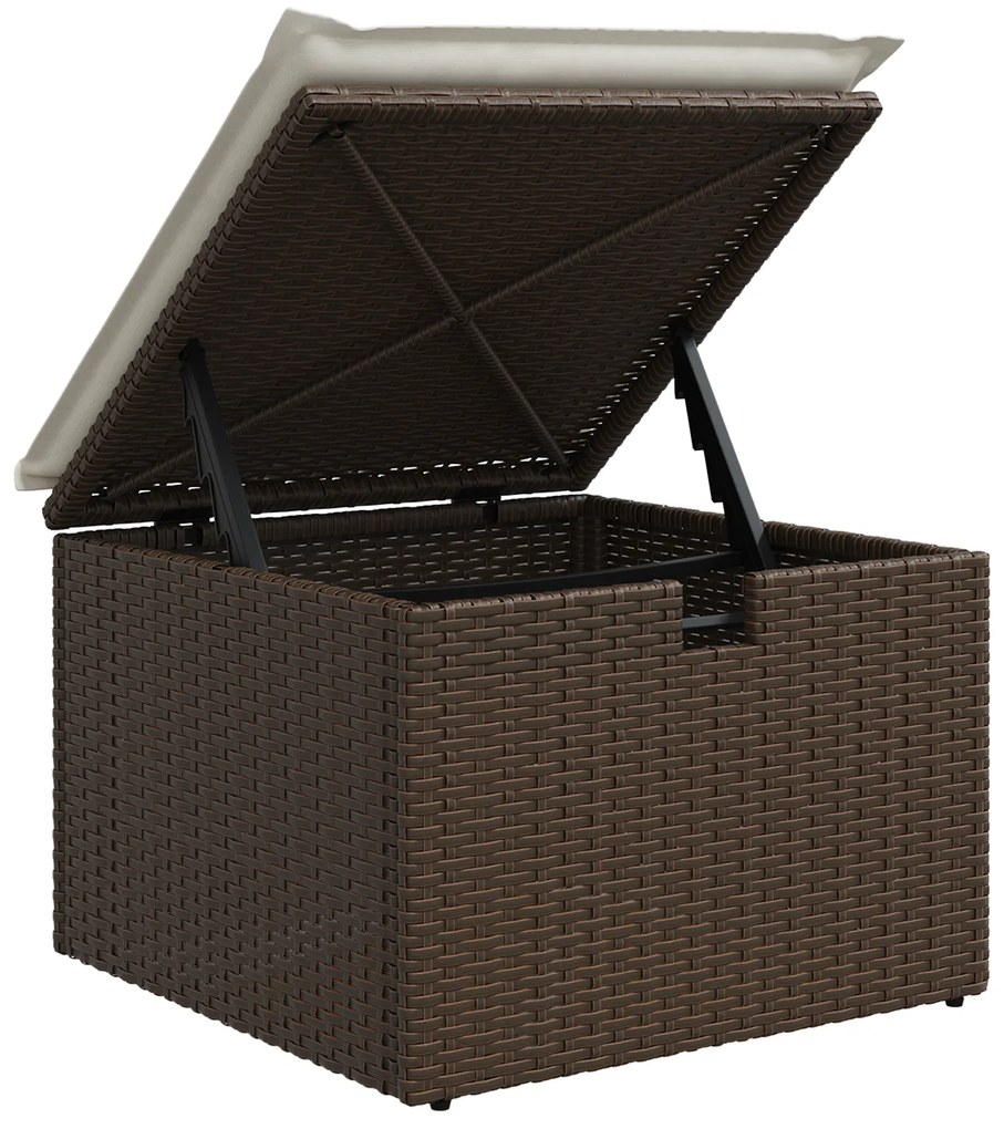 Conjunto de Sofá de Jardim com Almofadas Marrom Rattan Poliéster