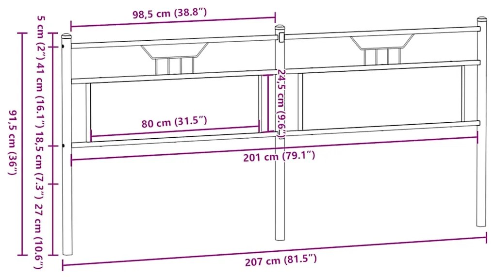 Cabeceira de cama 200 cm derivados madeira/aço carvalho sonoma