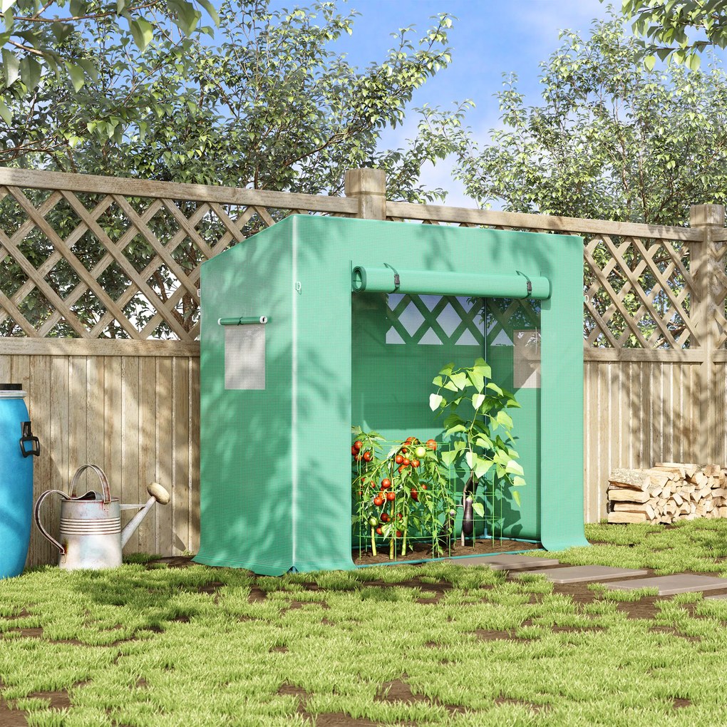 Outsunny Estufa de Jardim com Tubos de Aço 1 Porta e 2 Janelas Enroláveis 200x73x150-168 cm Verde