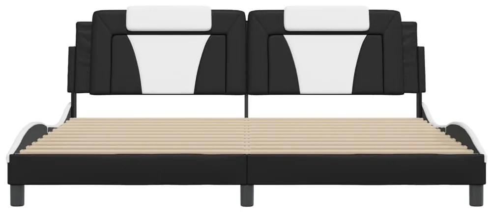 Estrutura cama c/ luz LED 200x200 cm couro artif. preto/branco