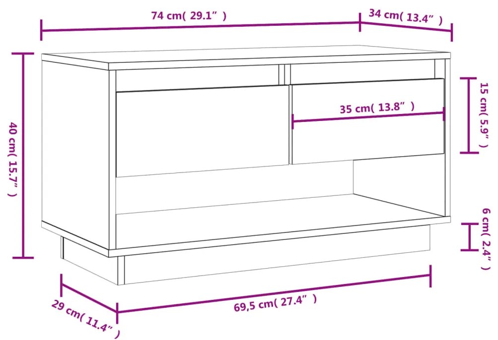 Móvel de TV 74x34x40 cm madeira de pinho maciça