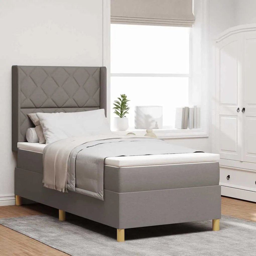 vidaXL Cama Box com colchão Cinzento-acastanhado 140 x 190 cm tecido