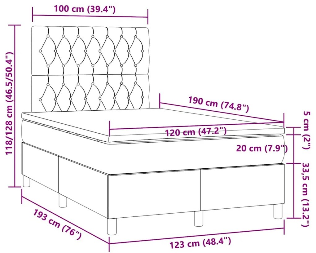 Cama boxspring com colchão 120x190 cm veludo cinzento-claro