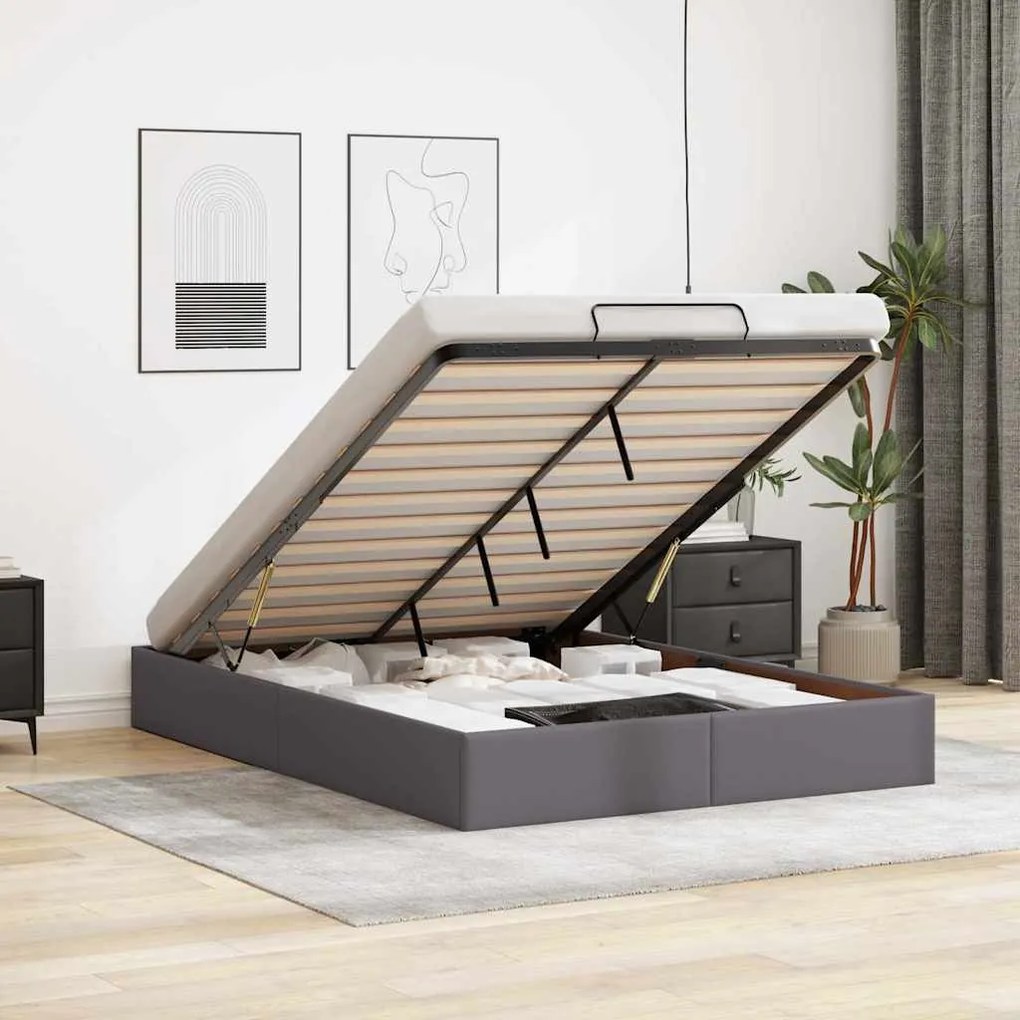 Estrutura de cama otomana sem colchão 140x190 cm cinzenta
