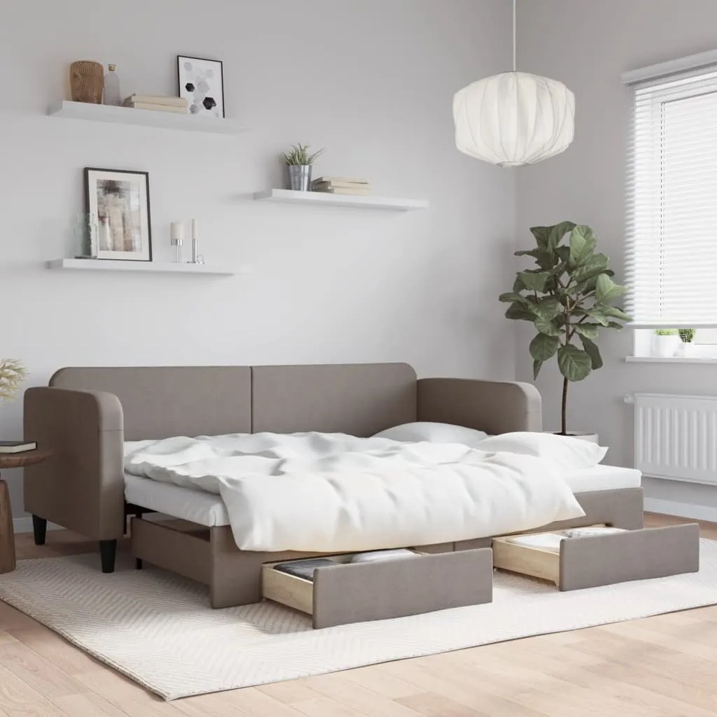 vidaXL Sofá-cama c/ gavetão/gavetas 80x200 cm tecido cinza-acastanhado