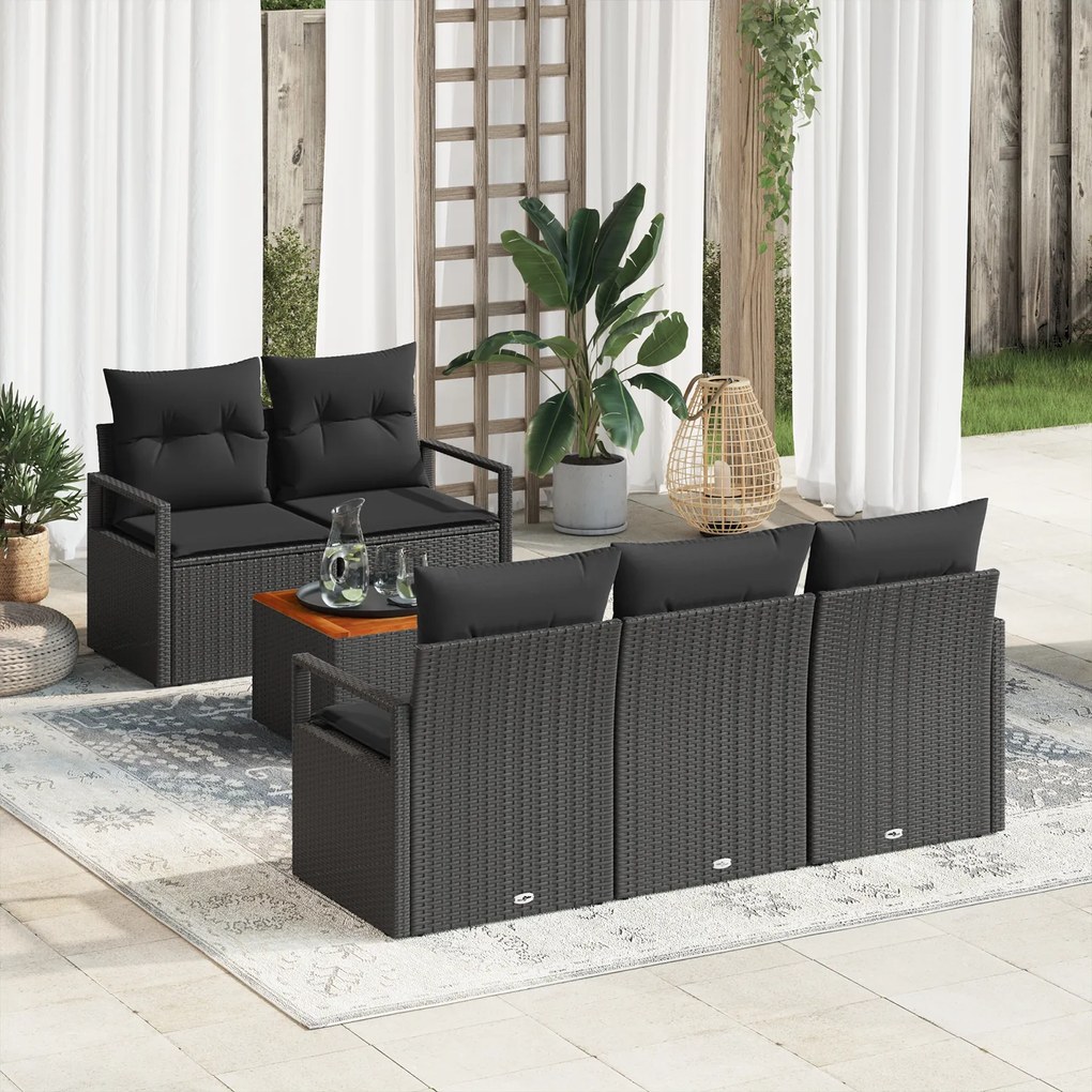 Conjunto de Sofá de Jardim vidaXL de 6 Peças com Almofadas Preto Vime