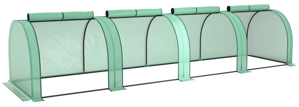 Outsunny Estufa 395x100x80 cm para Jardim Varanda Estufa Pequena para Cultivo de Plantas com 4 Janelas Estrutura de Aço e PE Verde