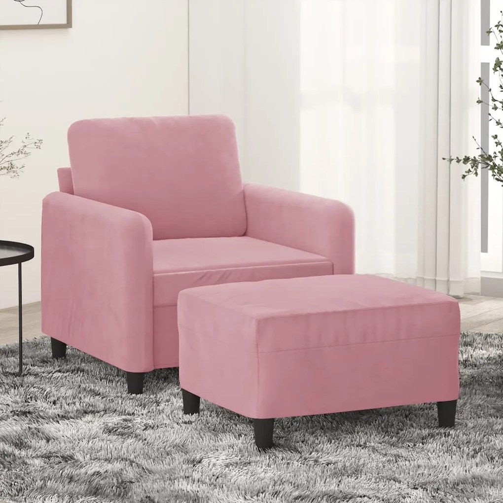 Poltrona com apoio de pés 60 cm veludo rosa