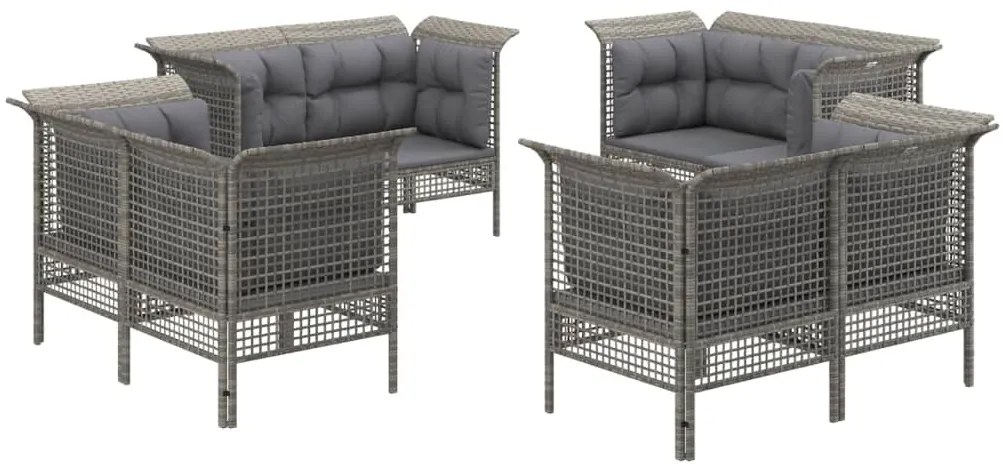 8 pcs conjunto lounge de jardim c/ almofadões vime PE cinzento
