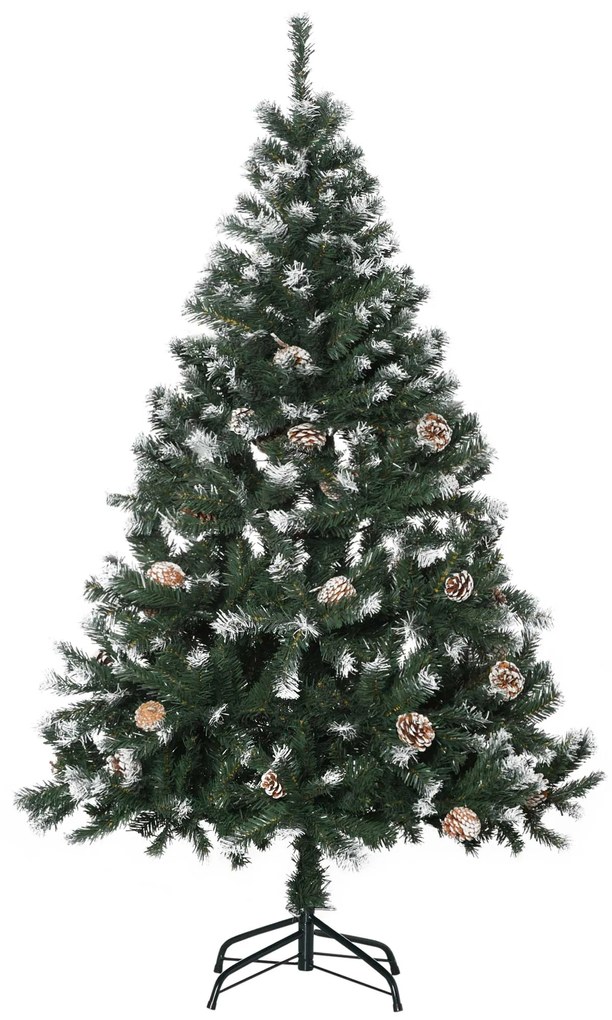 HOMCOM Árvore de Natal Artificial 150cm com 676 Ramas e 41 Pinhas Folhas de PVC com Efeito de Neve Base Dobrável e Suporte Metálico para Interiores Verde
