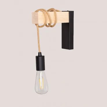 Aplique De Parede Em Aço Tina Preto - Madeira Natural - Sklum