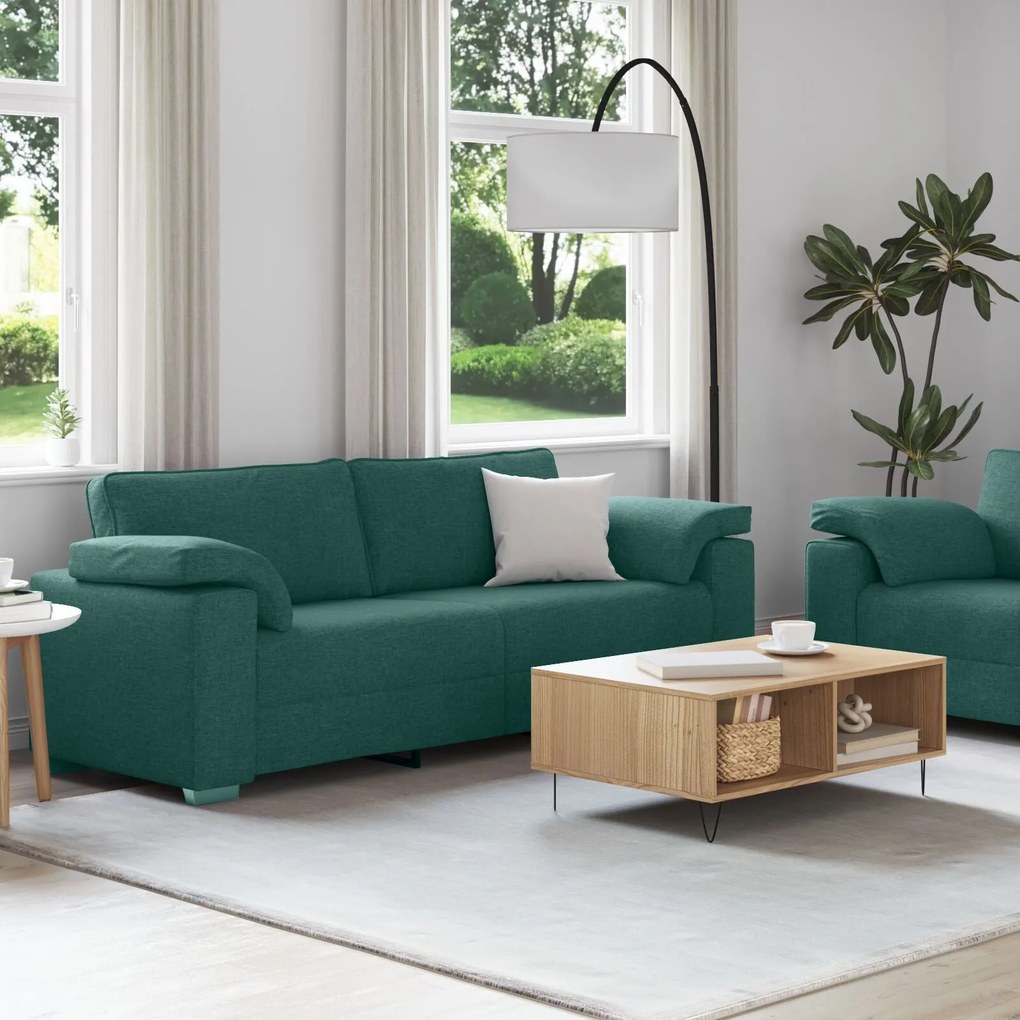 Conjunto de Sofás 2 Peças com Almofadas Verde Escuro em Tecido