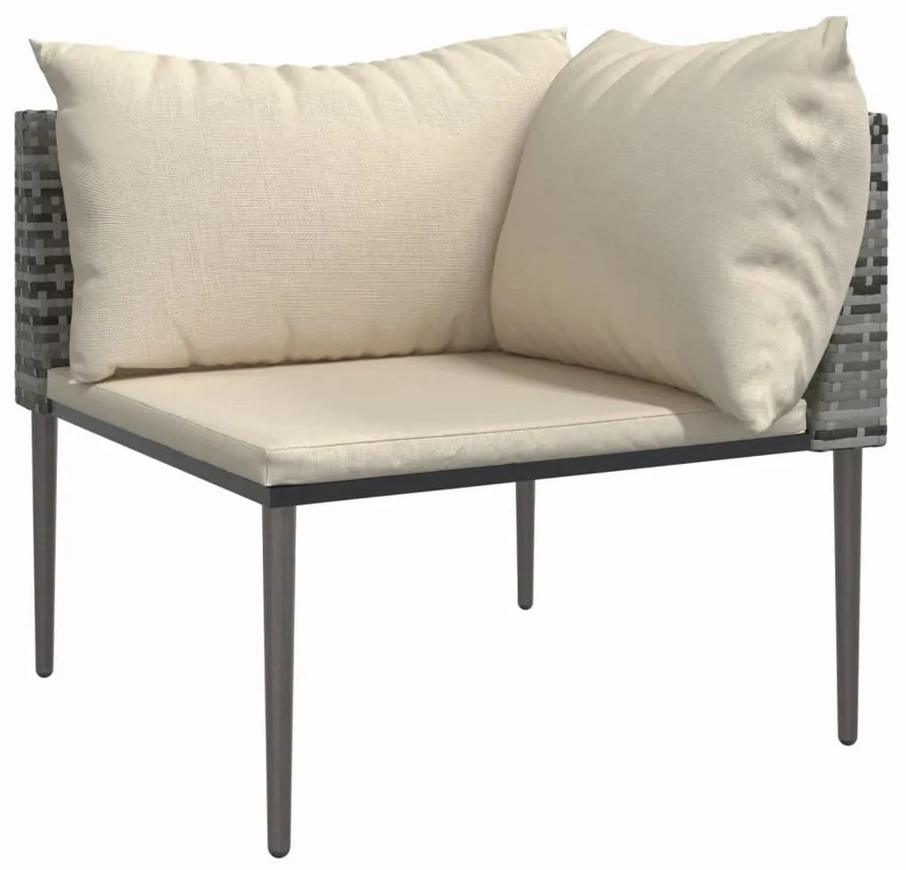 3 pcs conjunto lounge de jardim c/ almofadões vime PE cinzento