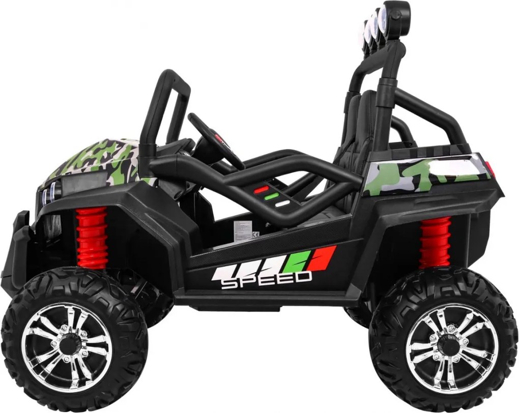 Carro elétrico para Crianças 2 Lugares, 24V 4x4 Grand Buggy 4x4 LIFT Moro RodasEspuma EVA, Assento couro ecológico Camuflado