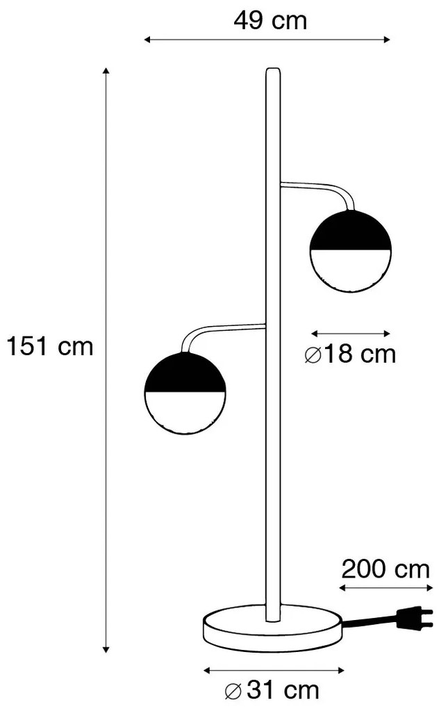 Candeeiro de pé industrial preto com latão 2 luzes - Haicha
