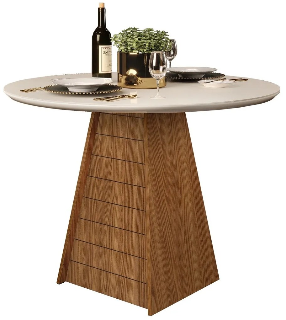 Mesa jantar FLER, vidro, carvalho e branco, 103,5 cms diâmetro