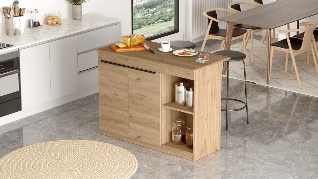 Ilha de Cozinha "Orren" - 120x88x60 cm - Carvalho - Design Moderno