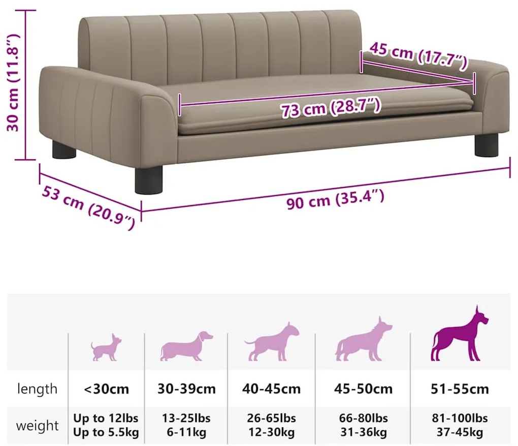 Cama para cães 90x53x30 cm couro artificial cappuccino