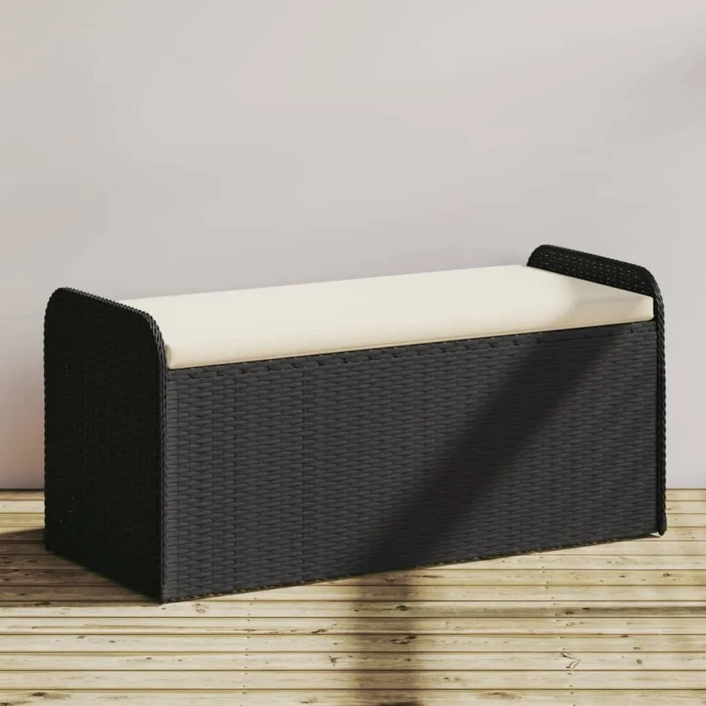 vidaXL Banco de arrumação com almofadão 115x51x52 cm vime PE preto