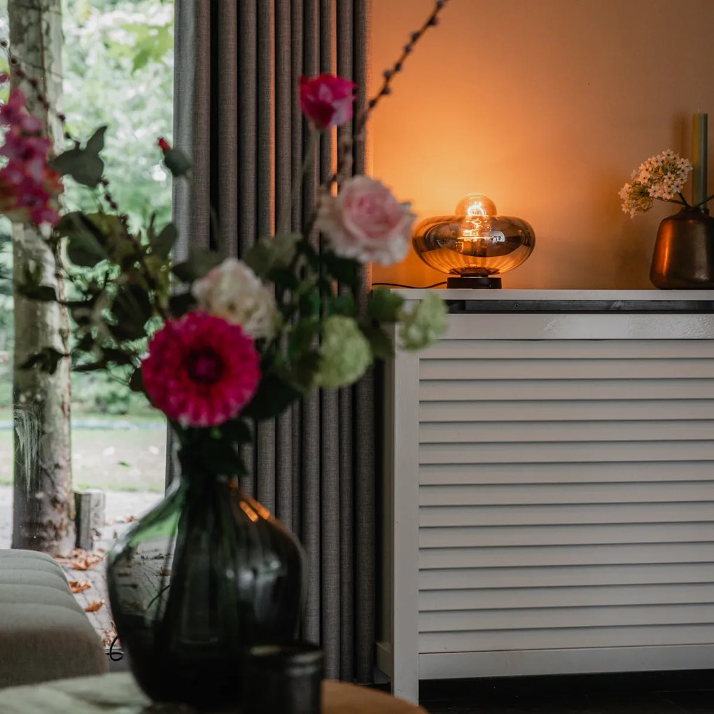 Candeeiro de mesa Art Deco preto com vidro fumê - Ayesha