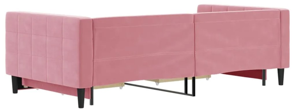 Sofá-cama com gavetão e gavetas 100x200 cm veludo rosa