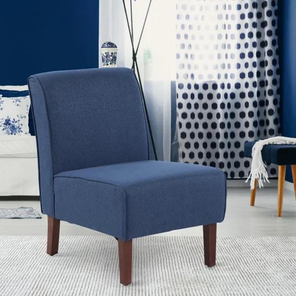Poltrona de jantar Sala de estar sem braços Cadeira individual com assento acolchoado e pernas de madeira 57x76x83,5 cm Azul