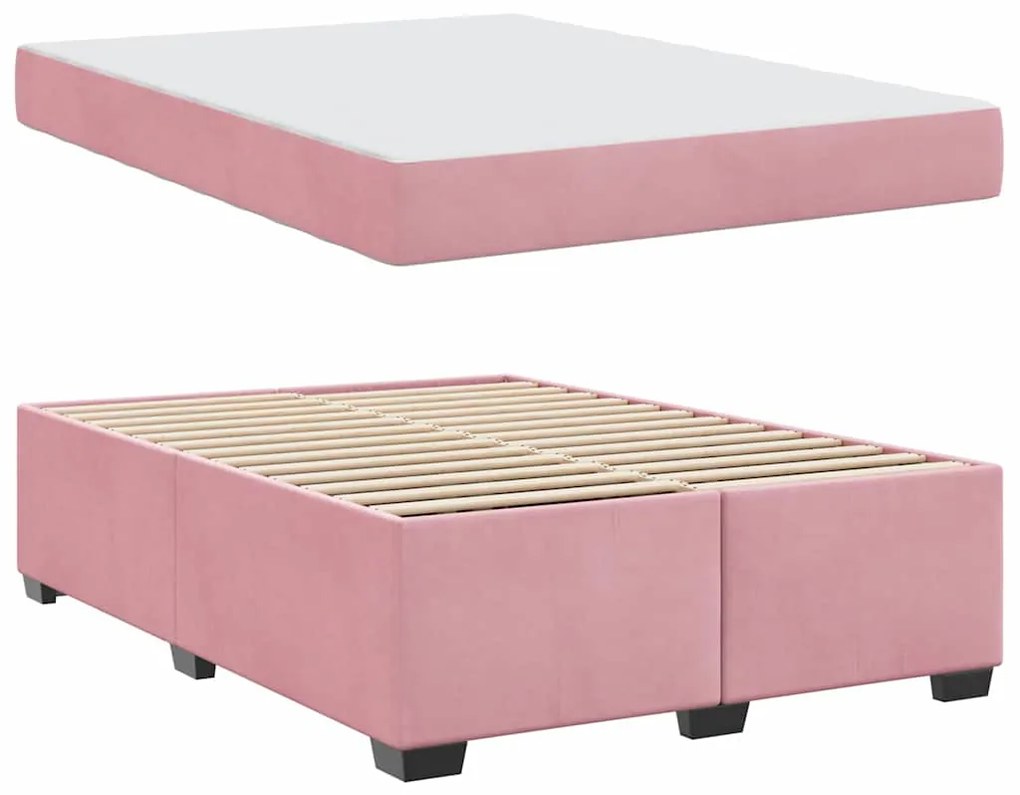 Estrutura de cama com colchão Outros Rosa 140 x 200 cm Veludo