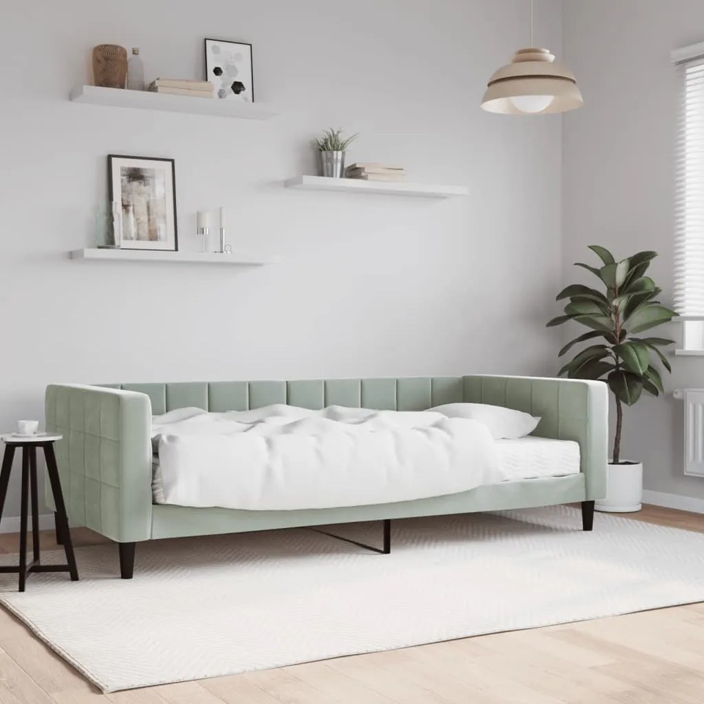 vidaXL Sofá-cama com colchão 90x200 cm veludo cinzento-claro