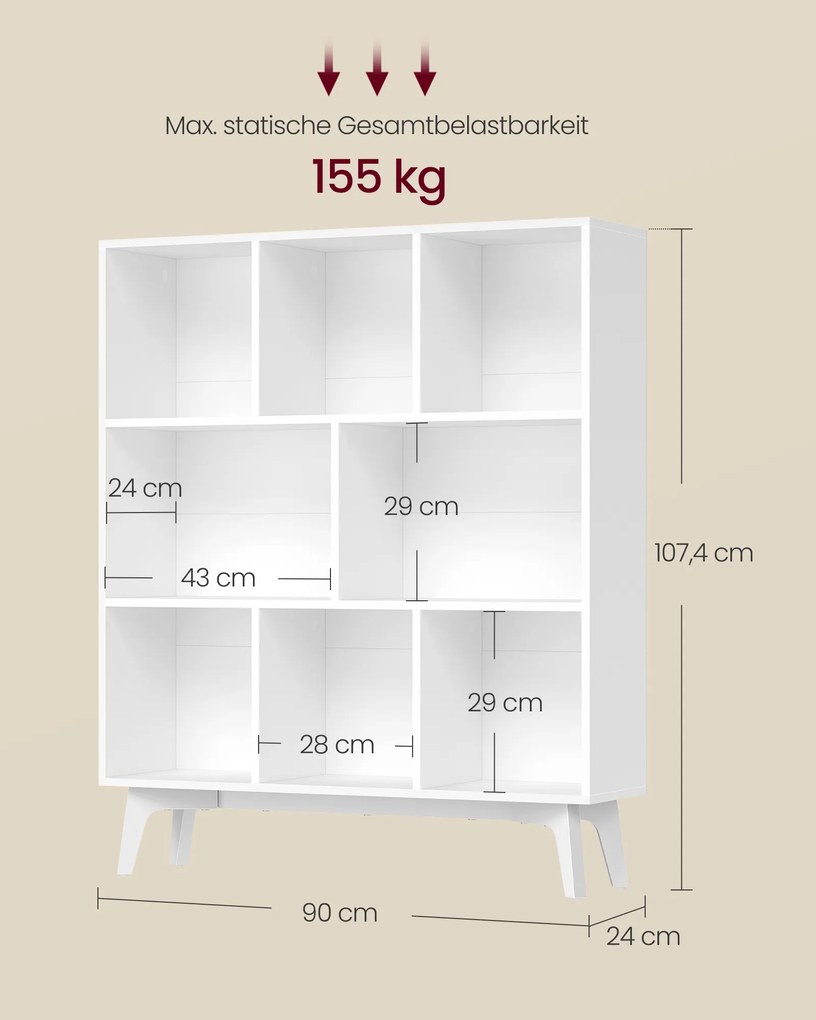 Estante sala, 8 compartimentos, 24 x 90 x 107,4 cm Branca