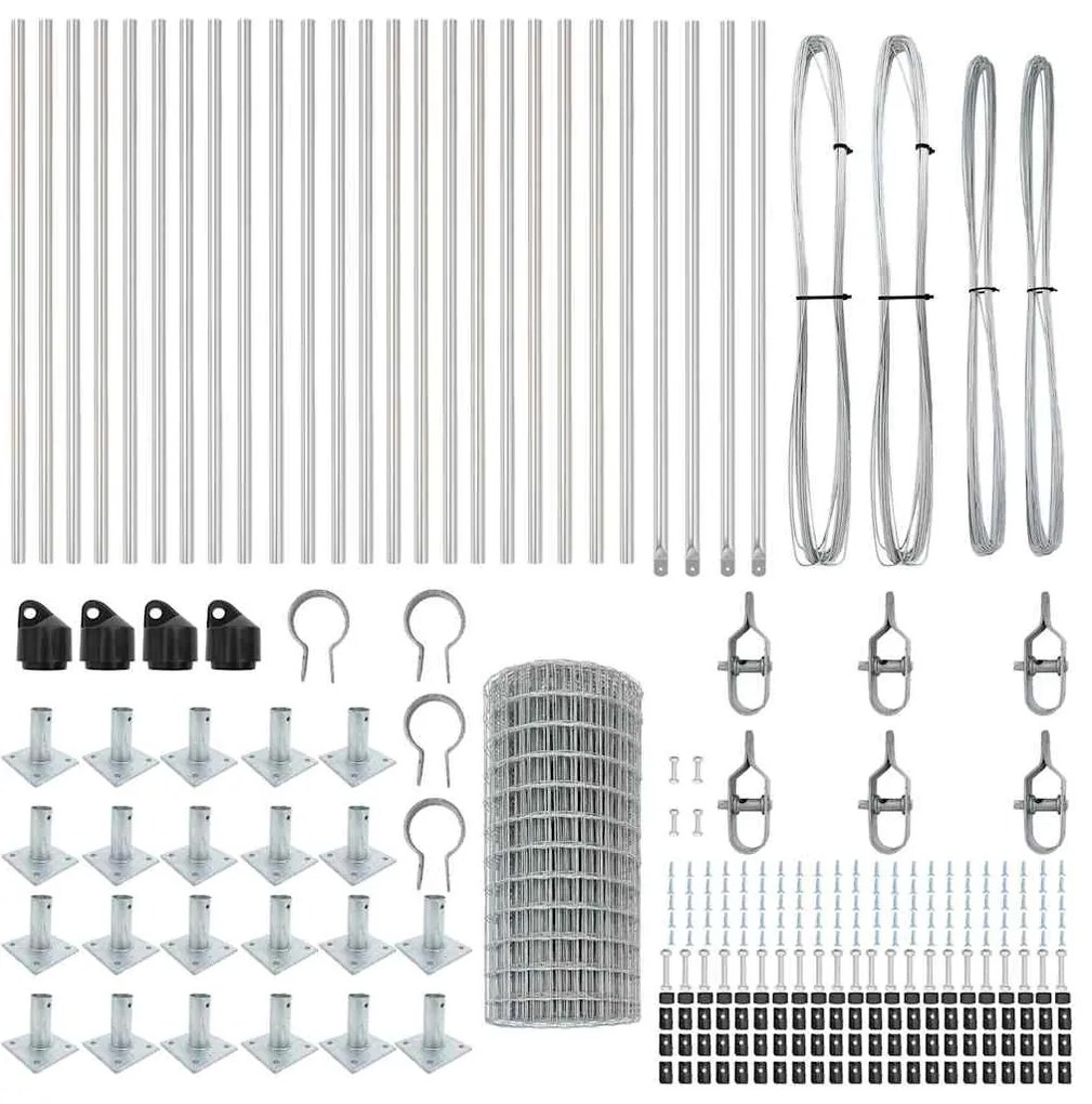Cerca Euro com 13 postes flangelados, 0,4 x 50 m, em aço galvanizado