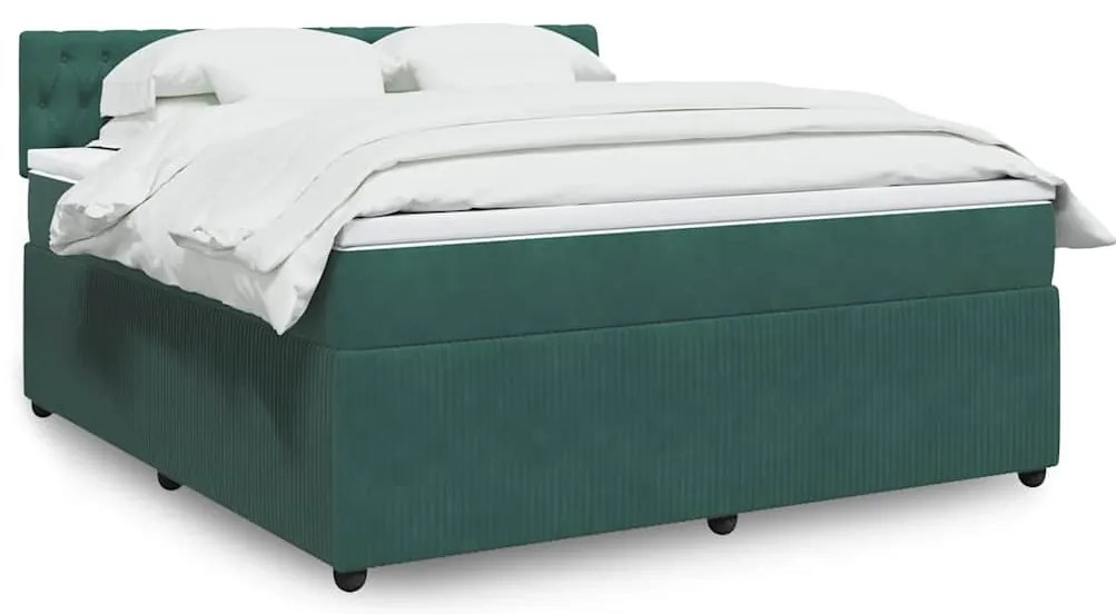 vidaXL Cama com molas/colchão 180x200 cm veludo verde-escuro