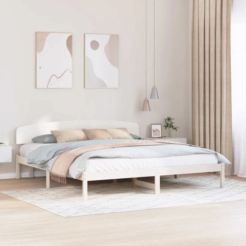 Estrado de Cama com Cabeceira Branco 200x200 cm Madeira Maciça de Pinh