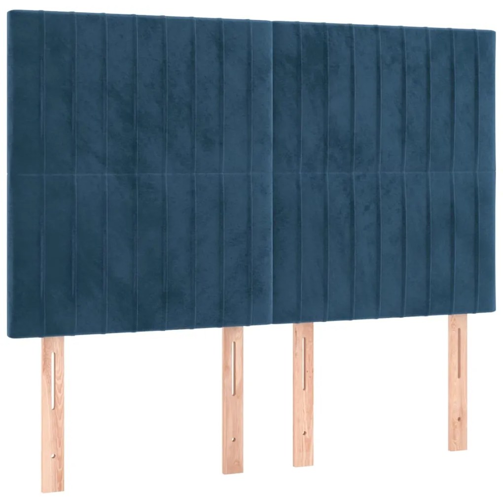 Cama box spring c/ colchão/LED 140x200 cm veludo azul-escuro
