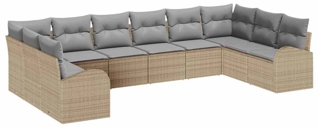 Conjunto de Sofá de Jardim de 10 Peças com Almofadas Bege em Rattan