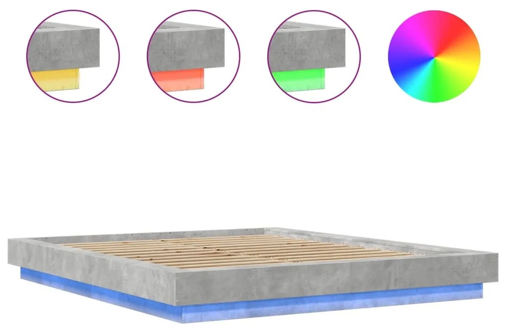 Estrutura cama c/ luzes LED derivados de madeira cinza cimento