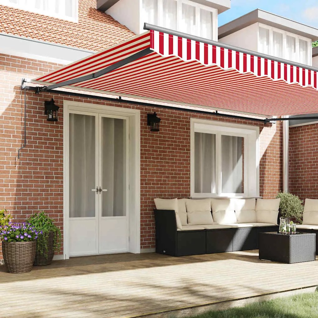 Toldo Retrátil Manual Vermelho e branco 500 × 300 cm