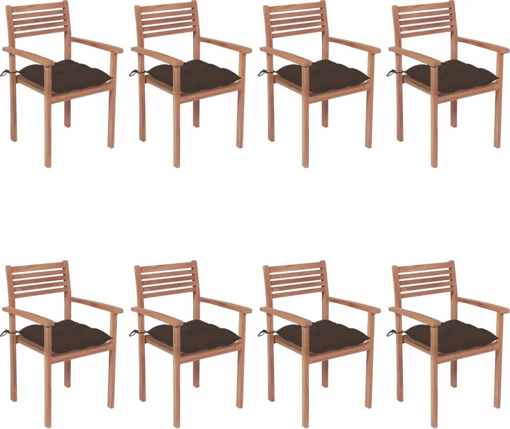 vidaXL Cadeiras de jardim empilháveis c/ almofadões 8 pcs teca maciça