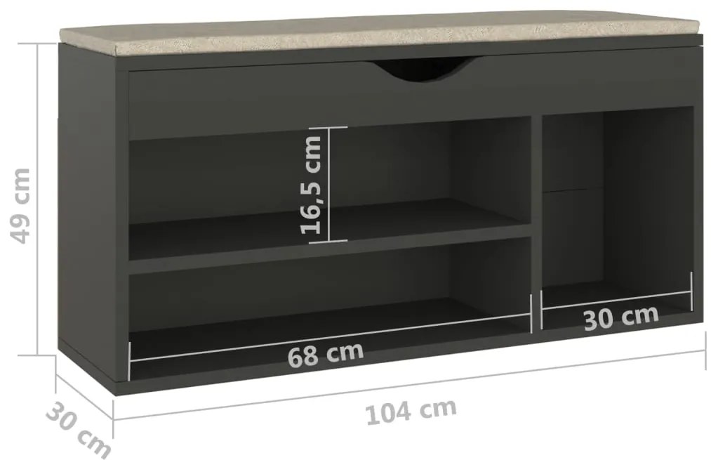 Banco sapateira c/ almofadão contraplacado 104x30x49 cm cinza