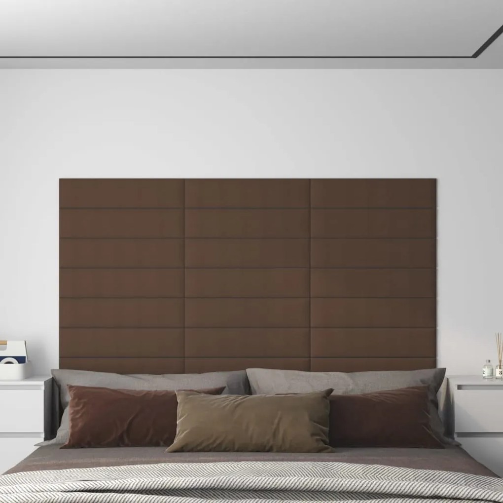 vidaXL Painel de parede 12 pcs 60x15 cm tecido 1,08 m² castanho