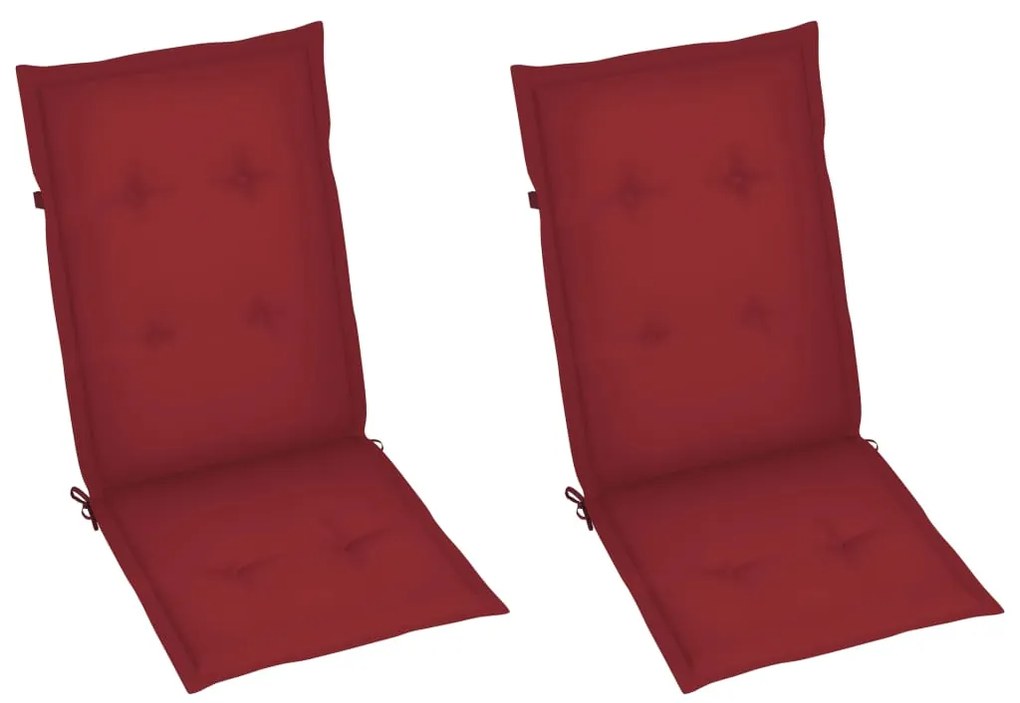 Cadeiras jardim c/ almofadões vermelho tinto 2 pcs teca maciça