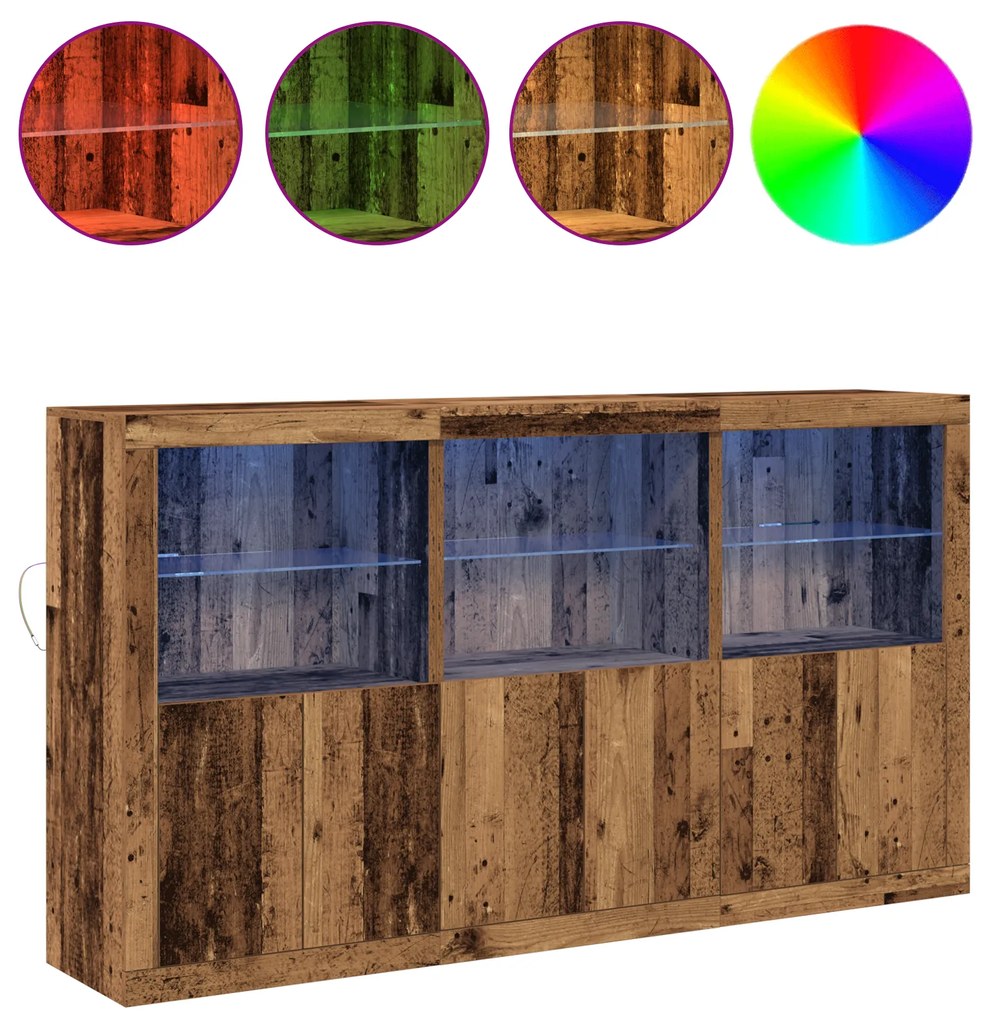 Buffet com Luzes LED Madeira Velha 181,5x37x100 cm Madeira Engenharia