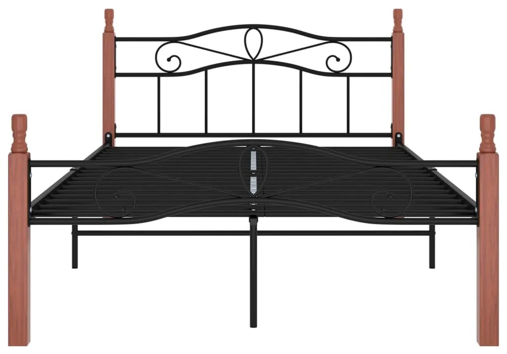 Estrutura de cama 120x200cm metal/madeira carvalho maciça preto